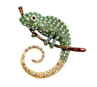 Rhinestone Chameleon Brooch Pin, Colorful Crystal Lizard Lapel Pin, Enamel Branch Reptile Jewelry Gift for Women Suit Scarf Coat, M, Metal, alloy