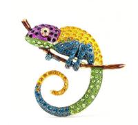 Rhinestone Chameleon Brooch Pin, Colorful Crystal Lizard Lapel Pin, Enamel Branch Reptile Jewelry Gift for Women Suit Scarf Coat, M, Metal, alloy