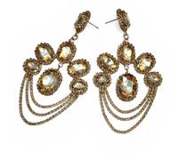 Rhinestone Chandelier Drop Earring, Blue Crystal Statement Dangles, Elegant Glam Style for Weddings, Parties & Evening Events (Champagne)