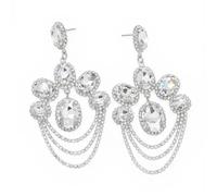 Rhinestone Chandelier Drop Earring, Blue Crystal Statement Dangles, Elegant Glam Style for Weddings, Parties & Evening Events (White)