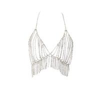 Rhinestone Chest Chain Crystal Body Diamond Bikini Jewelry Tassel Belly Dance Top for Beach Party Swimming Pool
