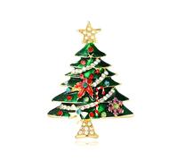 Rhinestone Christmas Tree Brooch - Dainty Enamel Lapel Pin with CZ Crystals Lucky Star 6.3cm, Festive Clothing Accessory for Women, Xmas Party Jewelry Gift (Green)