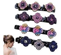 Rhinestone Clover Hair Clips For Braids,Four-Leaf Clover Hairpin Duckbill Clip,Satin Fabric Braided Hair Bands,No-Slip Double Layer Rhinestones Hairband Clip, Hair Claw Clips For Women (4-pack |
