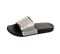 Rhinestone Coloured Women's Slippers Thick Sole Comfortable Versatile Beach Shoes Women's Compatible with Motorcycle Shoes, black, 7 UK