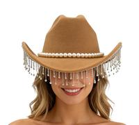 Rhinestone Cowboy Hat, Tassel Design, 35x33.5x13cm, Western Rhinestone Hat, Tassel Cowboy Cap, Dazzling Style, For Concerts, Weddings, Cosplay