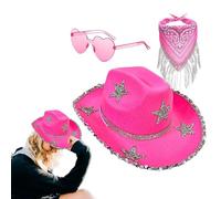 Rhinestone Cowgirl Hat | 3X Heart Shaped Sunglasses Cowboy Hat - Bling Cowgirl Hat, Halloween Party Costume for Halloween Role