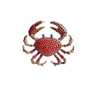 Rhinestone Crab Brooch, Fully Diamond-Filled Brooch, Chest Accessory, Red