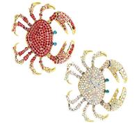 Rhinestone Crab Sea Creature Brooch, Marine Animal Lapel Pins, Decoration Corsage Accessories for Suit Scarf Hat, Dress and Coats(Red white)