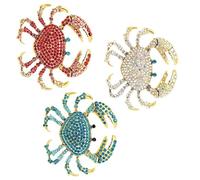 Rhinestone Crab Sea Creature Brooch, Marine Animal Lapel Pins, Decoration Corsage Accessories for Suit Scarf Hat, Dress and Coats(Red white blue)