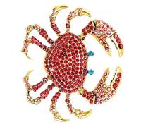 Rhinestone Crab Sea Creature Brooch, Marine Animal Lapel Pins, Decoration Corsage Accessories for Suit Scarf Hat, Dress and Coats(1pcs Red)