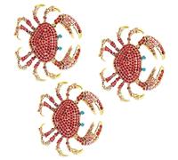 Rhinestone Crab Sea Creature Brooch, Marine Animal Lapel Pins, Decoration Corsage Accessories for Suit Scarf Hat, Dress and Coats(3pcs Red)