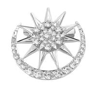 Rhinestone Cresent Moon Star Brooch - Sparkling CZ Crystal Lapel Pin 4.8cm, Elegant Hat Bag Dress Accessory, Lightweight Fashion Trendy Celestial Jewellery Gift for Women Men (Silver)