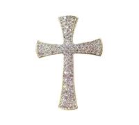 Rhinestone Cross Brooch Pin for Women - Sparkling Crystal Christian Star Lapel Pin - Lightweight Religious Jewelry Gift for Girls and Women(Gold-Tone)