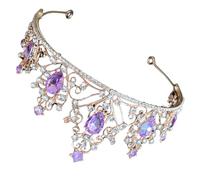 Rhinestone Crown Bridal Tiara for Bride, Pageant Long Hair | Zinc Alloy and Sparkling Stone Detail, Secure Fit with Loops, Purple Hue for Formal Performance Use