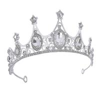Rhinestone Crown Silver Antique Vintage Bridal Headpiece | Zinc Alloy with Acrylic Details, Secure Fit for Updos, Wedding Photos and Pageant Stage