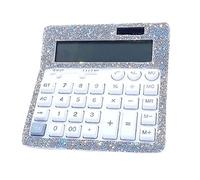 Rhinestone Crystal Calculator - Standard Desktop Calculator with 12 Digit LCD Display, Battery & Solar Powered, Bling Design for Women & Girls (White)