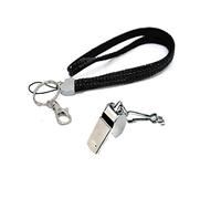 Rhinestone Crystal Effect Neck Lanyard with Metal Referee Whistle (Black)