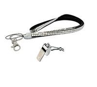 Rhinestone Crystal Effect Neck Lanyard with Metal Referee Whistle (Chrome)
