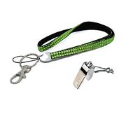 Rhinestone Crystal Effect Neck Lanyard with Metal Referee Whistle (Green)