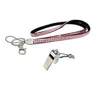 Rhinestone Crystal Effect Neck Lanyard with Metal Referee Whistle (Pink)