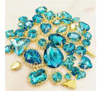 Rhinestone Crystal Glass Rhinestones 58Pcs Mix Shape Golden Bottom Sewing Accessories Use for Needlework DIY Clothing(Lake Blue)