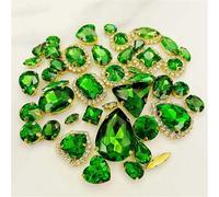 Rhinestone Crystal Glass Rhinestones 58Pcs Mix Shape Golden Bottom Sewing Accessories Use for Needlework DIY Clothing(Grass En8)