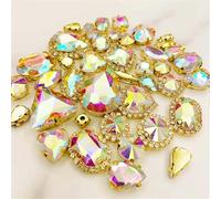 Rhinestone Crystal Glass Rhinestones 58Pcs Mix Shape Golden Bottom Sewing Accessories Use for Needlework DIY Clothing(Ab Color)