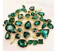 Rhinestone Crystal Glass Rhinestones 58Pcs Mix Shape Golden Bottom Sewing Accessories Use for Needlework DIY Clothing(Malachite En8)