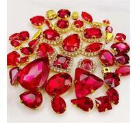 Rhinestone Crystal Glass Rhinestones 58Pcs Mix Shape Golden Bottom Sewing Accessories Use for Needlework DIY Clothing(Red)