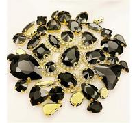 Rhinestone Crystal Glass Rhinestones 58Pcs Mix Shape Golden Bottom Sewing Accessories Use for Needlework DIY Clothing(Black)