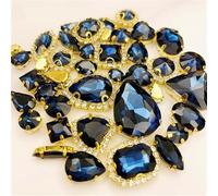 Rhinestone Crystal Glass Rhinestones 58Pcs Mix Shape Golden Bottom Sewing Accessories Use for Needlework DIY Clothing(Ink Blue)