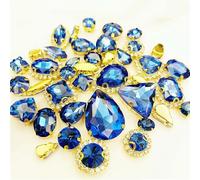 Rhinestone Crystal Glass Rhinestones 58Pcs Mix Shape Golden Bottom Sewing Accessories Use for Needlework DIY Clothing(Light Blue)