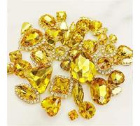 Rhinestone Crystal Glass Rhinestones 58Pcs Mix Shape Golden Bottom Sewing Accessories Use for Needlework DIY Clothing(Golden Yellow)