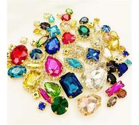 Rhinestone Crystal Glass Rhinestones 58Pcs Mix Shape Golden Bottom Sewing Accessories Use for Needlework DIY Clothing(Mix Color)