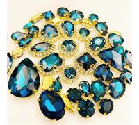 Rhinestone Crystal Glass Rhinestones 58Pcs Mix Shape Golden Bottom Sewing Accessories Use for Needlework DIY Clothing(Peacock Blue)