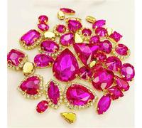 Rhinestone Crystal Glass Rhinestones 58Pcs Mix Shape Golden Bottom Sewing Accessories Use for Needlework DIY Clothing(Rose Red)
