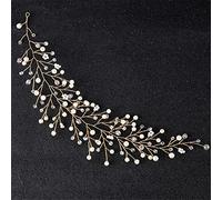 Rhinestone Crystal Headband Wedding Bridal Pearl Headband Pearl Hairband Handmade Bridal Headdress (FD588 Gold 1pc (1pack))
