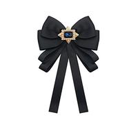 Rhinestone Crystal Ribbon Brooches Pin Bow Brooch Vintage Pre-Tied Bow Tie Collar Jewelry Bowknot Shirt Tie Collar Neck Tie for Women Ladies Girls Wedding Party Bow Tie (Black)