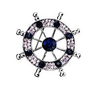 Rhinestone Crystal Ship's Steering Wheel Helm Pin Brooch Corsages Silvery