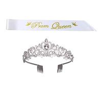 Rhinestone Crystal Tiara Crown Prom Queen Satin Sash For 2021 Graduation Prom Party Supplies