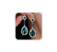 Rhinestone Dangle Drop Earrings - Bridal & Wedding Designs in Silver, Cz - Teardrop & Teardrop Drop Shapes - Crystal & Gemstone Colors: Emerald Green, Sapphire Blue, Ruby Red - Jewelry for Women