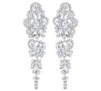 Rhinestone Dangle Earrings for Wedding Silver Fashion Crystal Floral Cluster Statement Bridal Drop Earring for Women Bridal Brides Bridesmaids Party Prom, Rhinestone, No Gemstone