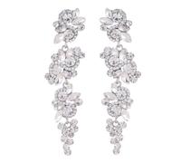 Rhinestone Dangle Earrings for Wedding Silver Fashion Crystal Floral Cluster Statement Bridal Drop Earring for Women Bridal Brides Bridesmaids Party Prom, Rhinestone, No Gemstone