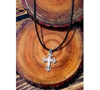 Rhinestone Decor Cross Charm Necklace for Women Religious Necklace Faith-Default