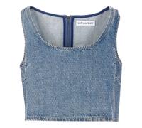 Rhinestone Denim Crop Top - female - Self Portrait - Sleeveless Tops - Blue - M - Tops M