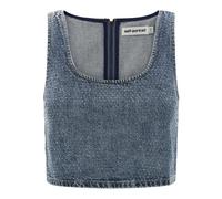 Rhinestone Denim Crop Top, female, Self Portrait, Sleeveless Tops, Blue, S, Tops S