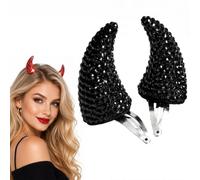 Rhinestone Devil Horn Hair Clips, Halloween Cosplay Accessory，Black