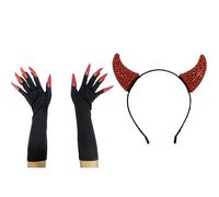Rhinestone Devil Horn Headband Halloween Hat Adjustable Hair Hoop Halloween Costume Accessories Gothic Horn Headband, フリーサイズ
