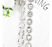 Rhinestone Diamond Satin Ribbons Crystal Roll, Silver Plated Diamond Rhinestone Sewing Ribbon Trim Applique 50-100cm Multiple Styles(Style 5,50cm)