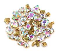 Rhinestone DIY Handmade Bulk 50Pcs/Bag Mix Shape Crystal Stones Setting Glass Rhinestone Sew On Bags/Shoes/Clothes(Crystal Ab)